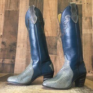 Justin L4425 Blue Gray Vintage Teju Lizard Cowboy Boots Womens 5.5 B